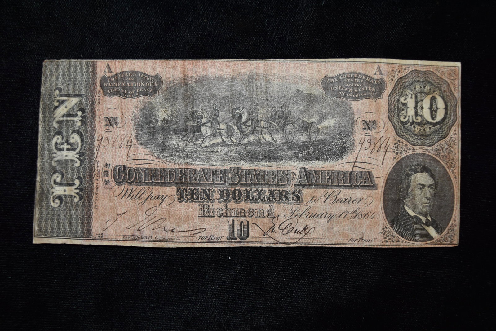 1865 Civil War Confederate Currency, $10 Note: 1865 Civil War Confederate Currency, $10 Note