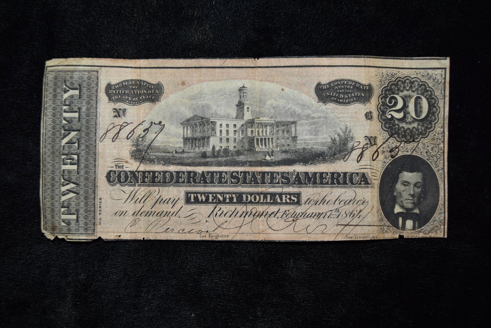 1866 Civil War Confederate Currency, $20 Note: 1866 Civil War Confederate Currency, $20 Note