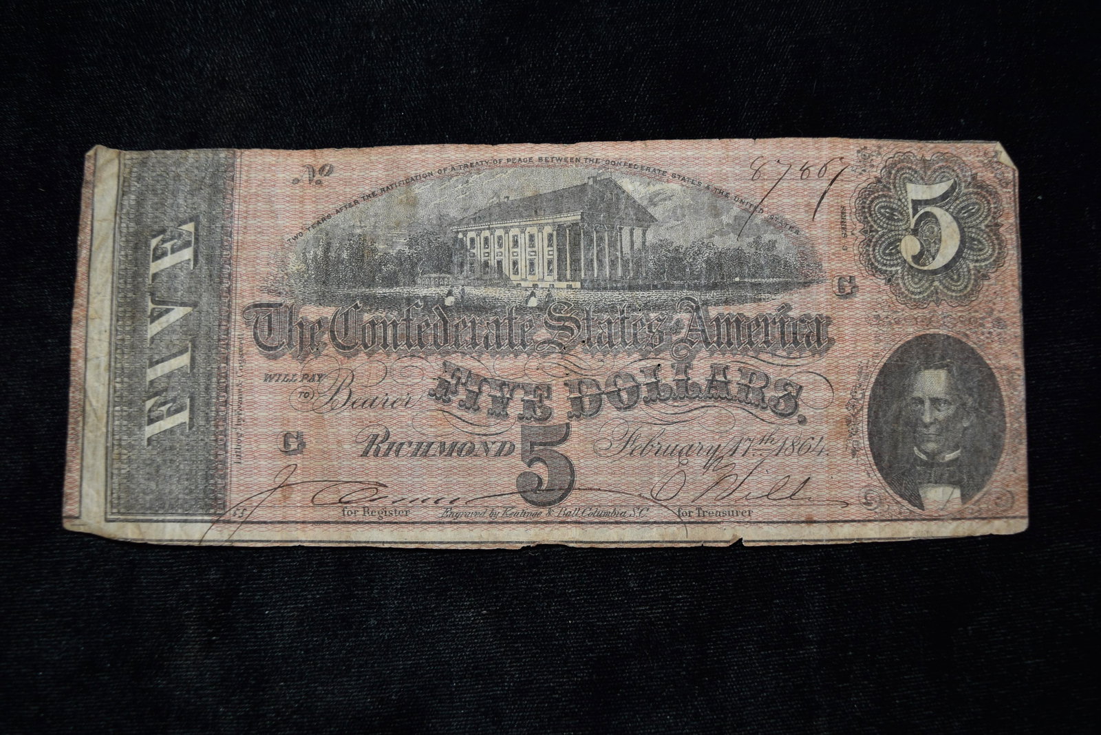 1867 Civil War Confederate Currency, $5 Note: 1867 Civil War Confederate Currency, $5 Note