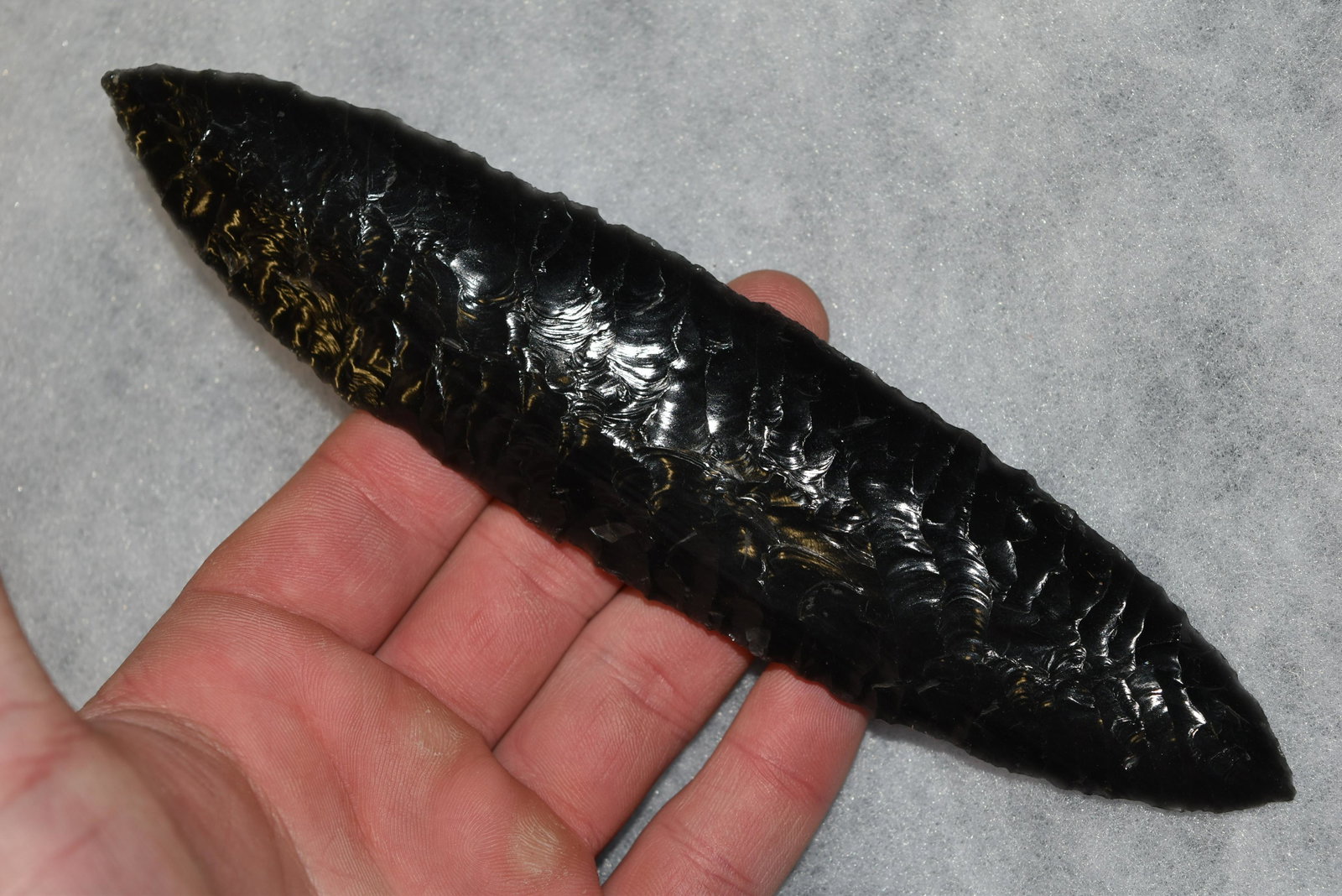 7 5/8" Obsidian Archaic Knife, Rogers COA, Partain COA,: 7 5/8" Obsidian Archaic Knife, Rogers COA, Partain COA, Lake Co, Oregon, Arrowhead, Native American Artifact