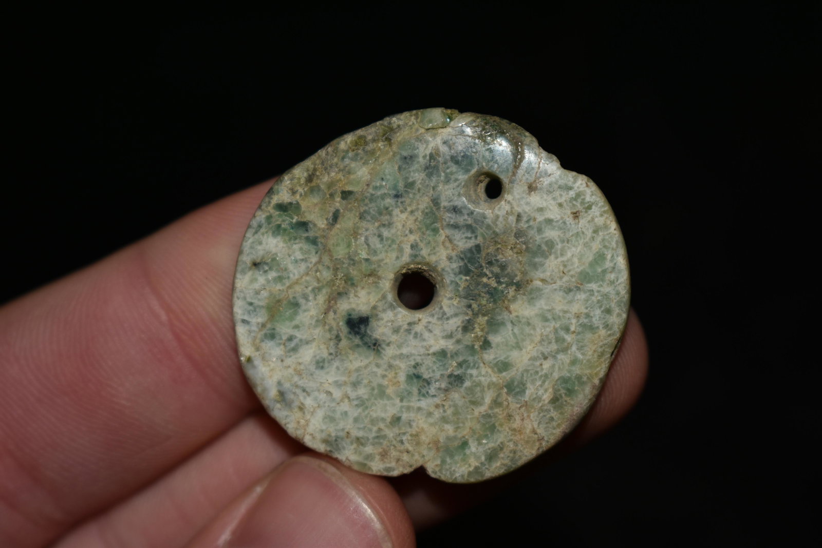1 3/8" Pre Columbian Mayan Jade Pendant, Mexico: 1 3/8" Pre Columbian Mayan Jade Pendant, Mexico