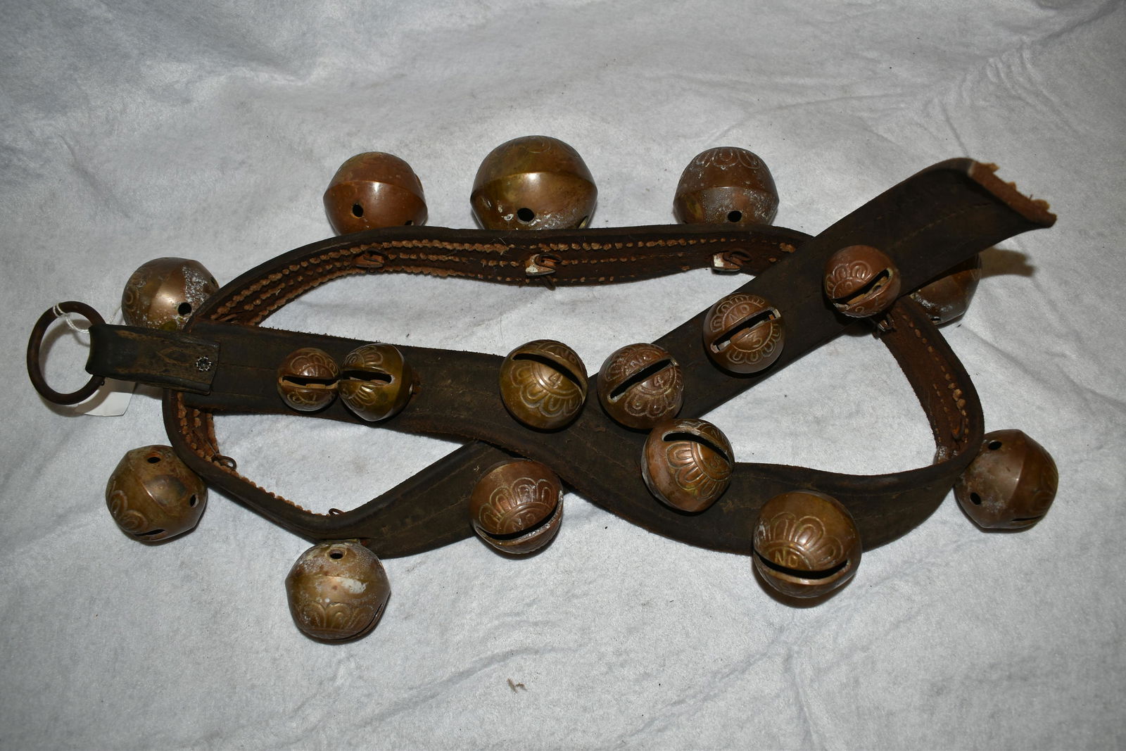 String of Brass Sleigh Bells, Vintage Cast Iron Skillet (1 of 5)