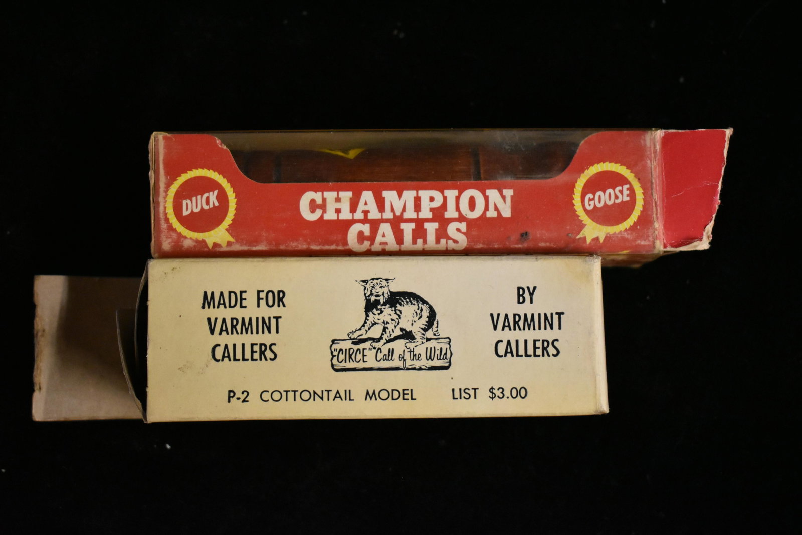Lot of 2 Predator Calls in Original Boxes w/ Original: Lot of 2 Predator Calls in Original Boxes w/ Original Papers. Both have original decals in mint condition. Circle call missing reed