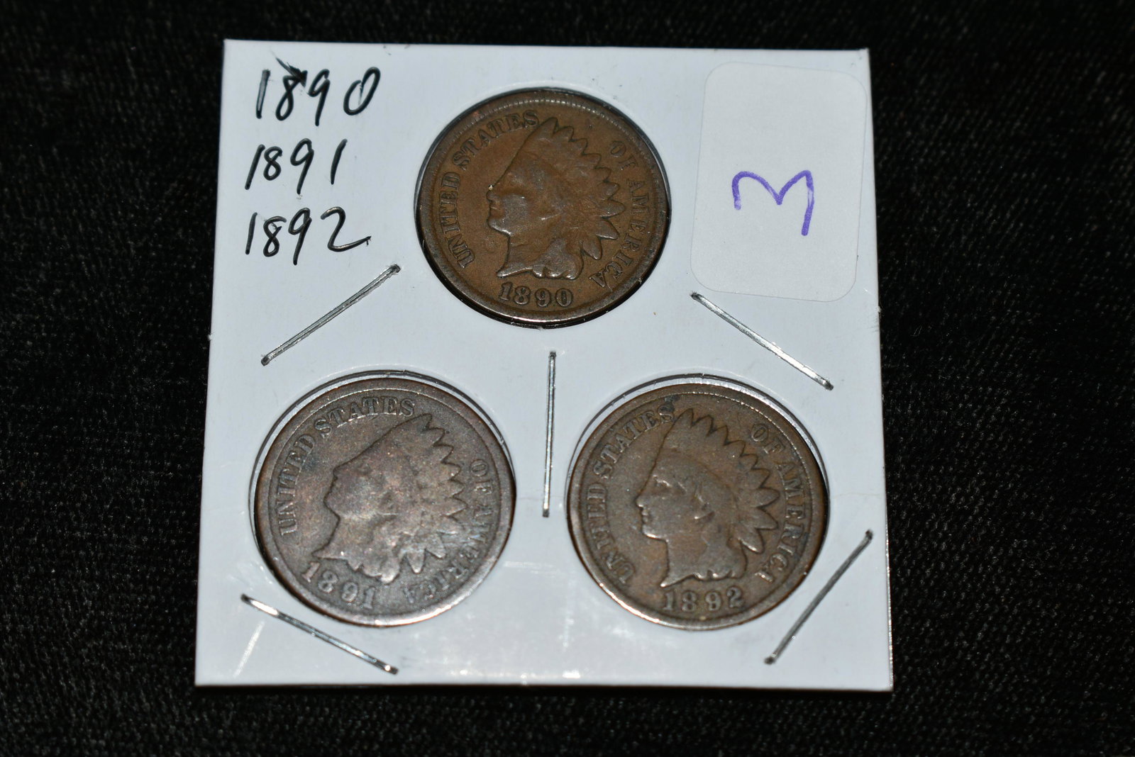 LOT OF 3 INDIAN HEAD PENNY, 1890, 1891, 1892, ONE CENT (1 of 2)