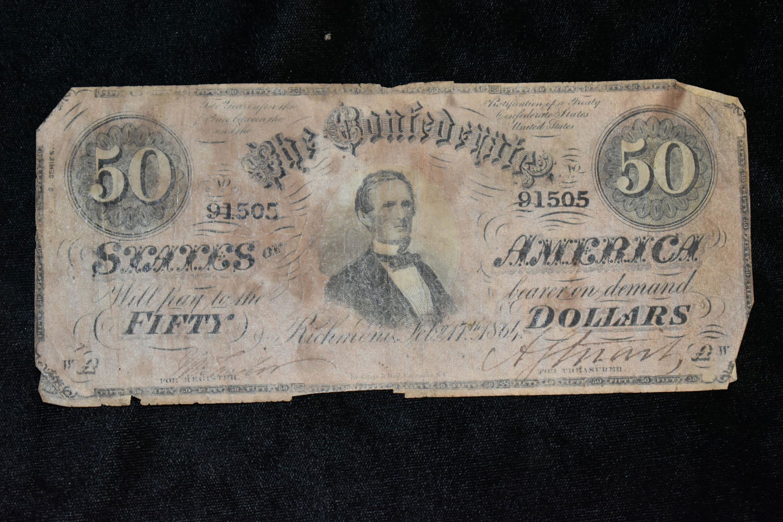 1864 CIVIL WAR CONFEDERATE CURRENCY $50 BILL (1 of 3)