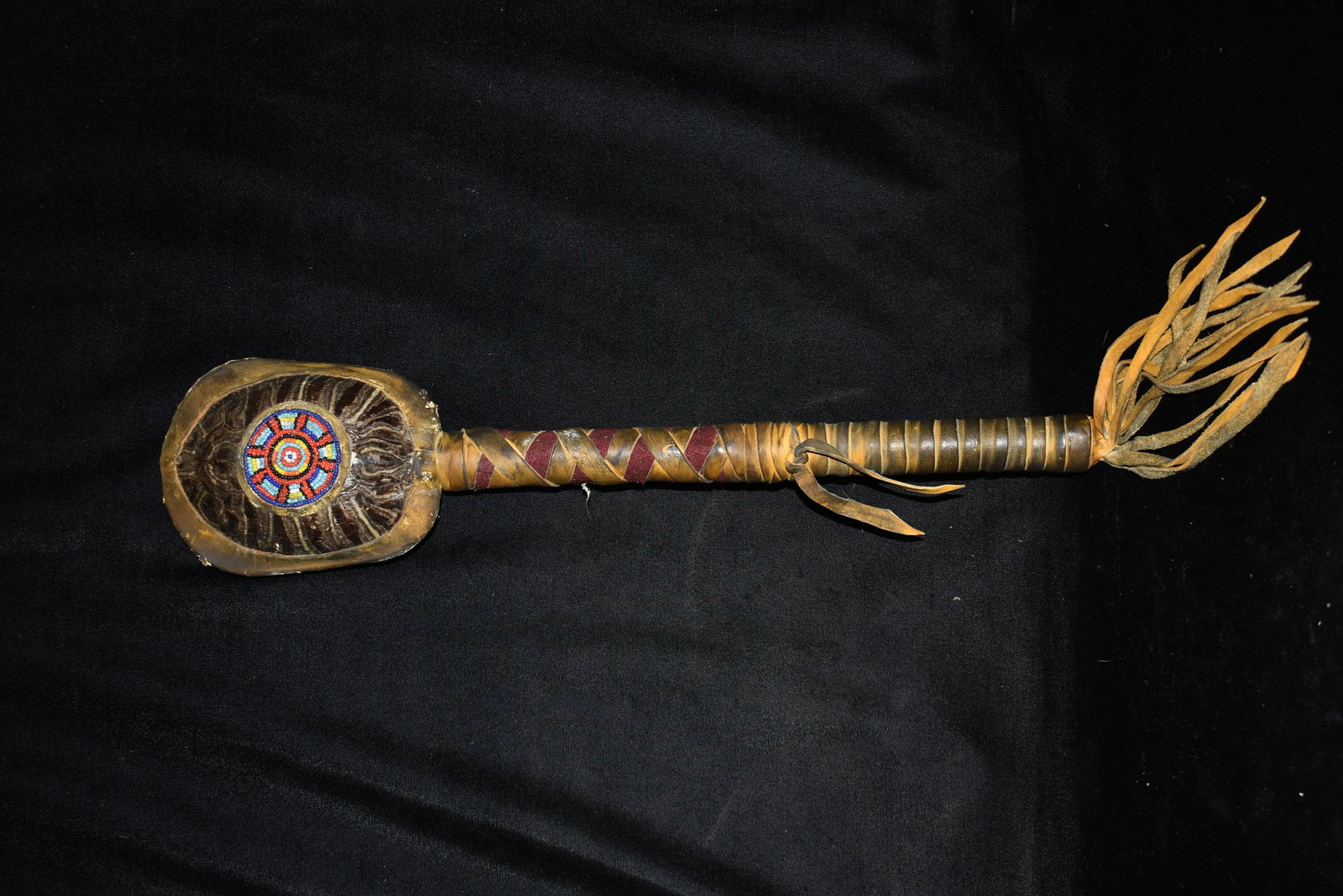 24" Hand Held Beaded Turtle Shell Rattle: 24" Hand Held Beaded Turtle Shell Rattle