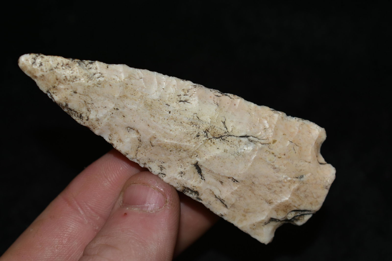 Great 3 3/8" Fractutred Base Point, Marion Co.,: Great 3 3/8" Fractutred Base Point, Marion Co., Missouri Authentic Native American Artifact Authentic Native American Artifact