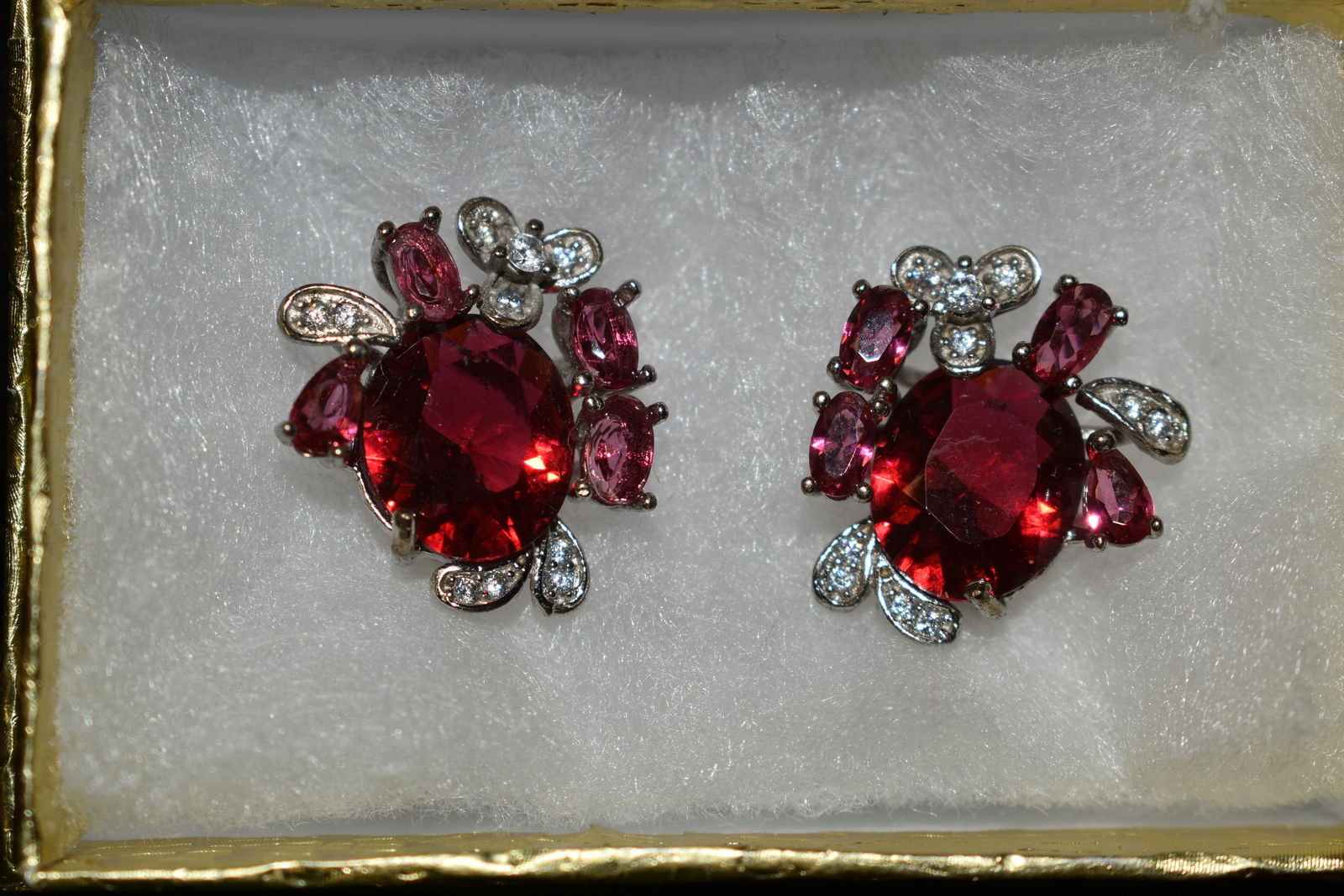 Lab created ruby and white topaz sterling stud earrings (1 of 2)