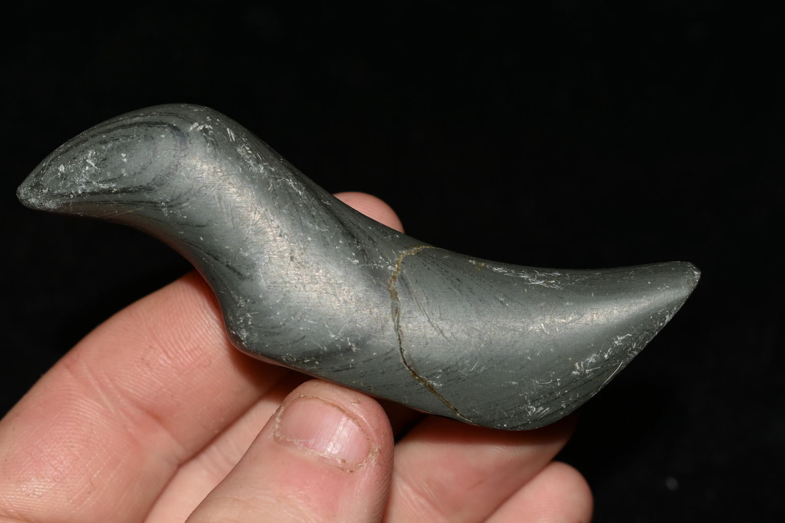 3 3/8" Reproduction Broken and Reglued Slate Birdstone: 3 3/8" Reproduction Broken and Reglued Slate Birdstone