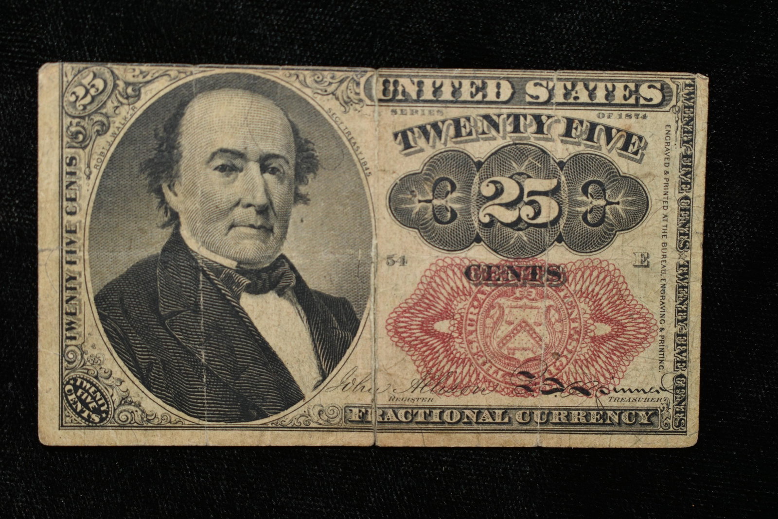 1874 UNITED STATES FRACTIONAL CURRENCY, 25 CENTS, SMALL: 1874 UNITED STATES FRACTIONAL CURRENCY, 25 CENTS, SMALL NOTE