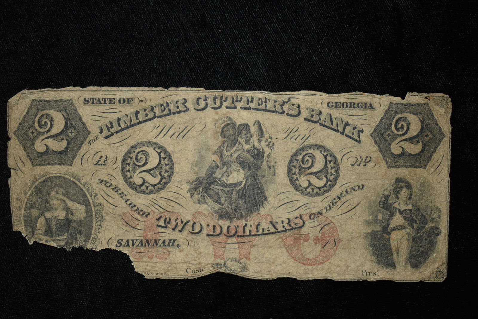 1862 CIVIL WAR ERA $2 BILL, GEORGIA, CONFEDERATE NOTE,: 1862 CIVIL WAR ERA $2 BILL, GEORGIA, CONFEDERATE NOTE, TWO DOLLARS