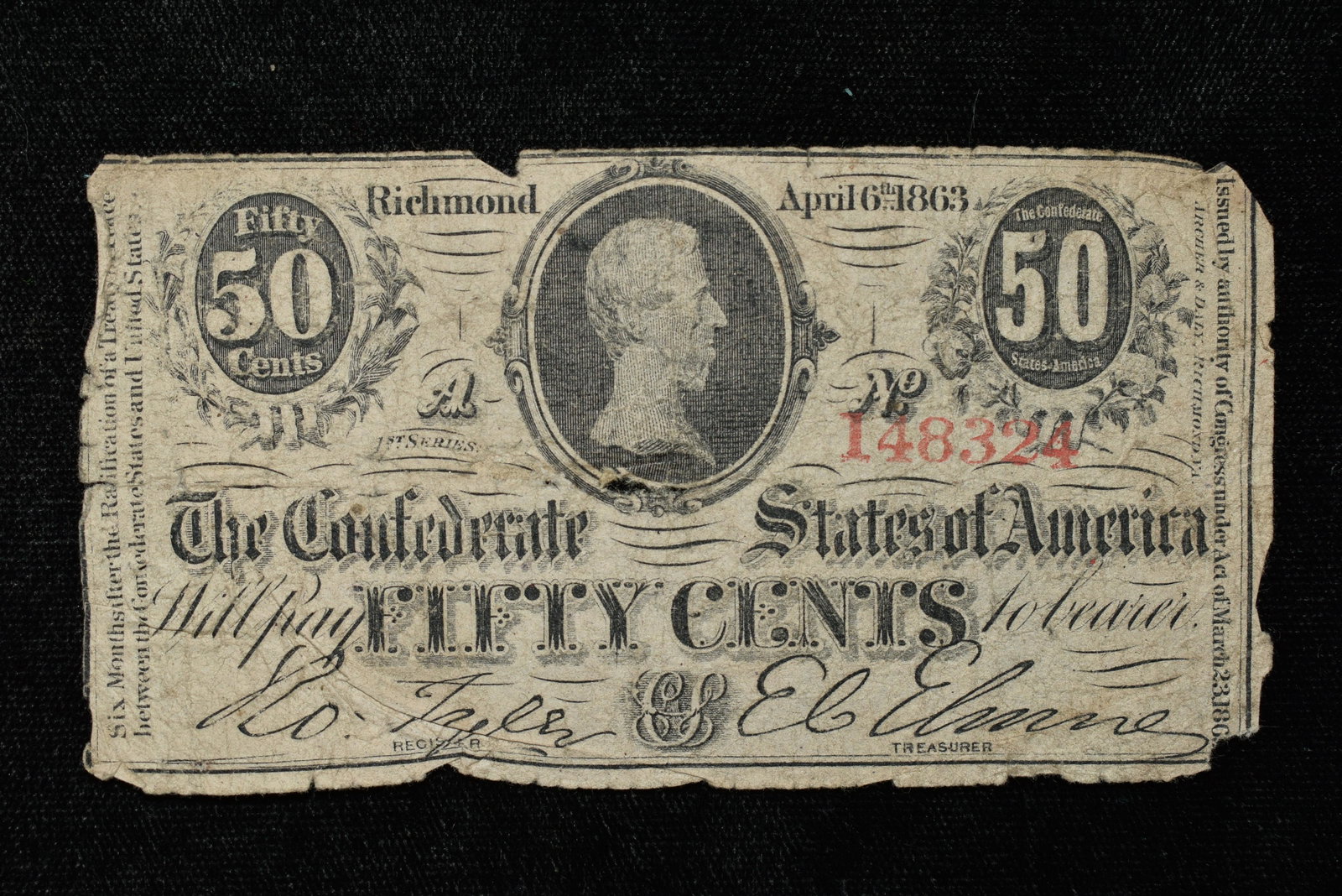 RARE 1863 CIVIL WAR CONFEDERATE STATES FRACTIONAL 50: RARE 1863 CIVIL WAR CONFEDERATE STATES FRACTIONAL 50 CENT NOTE, RICHMOND VIRGINIA
