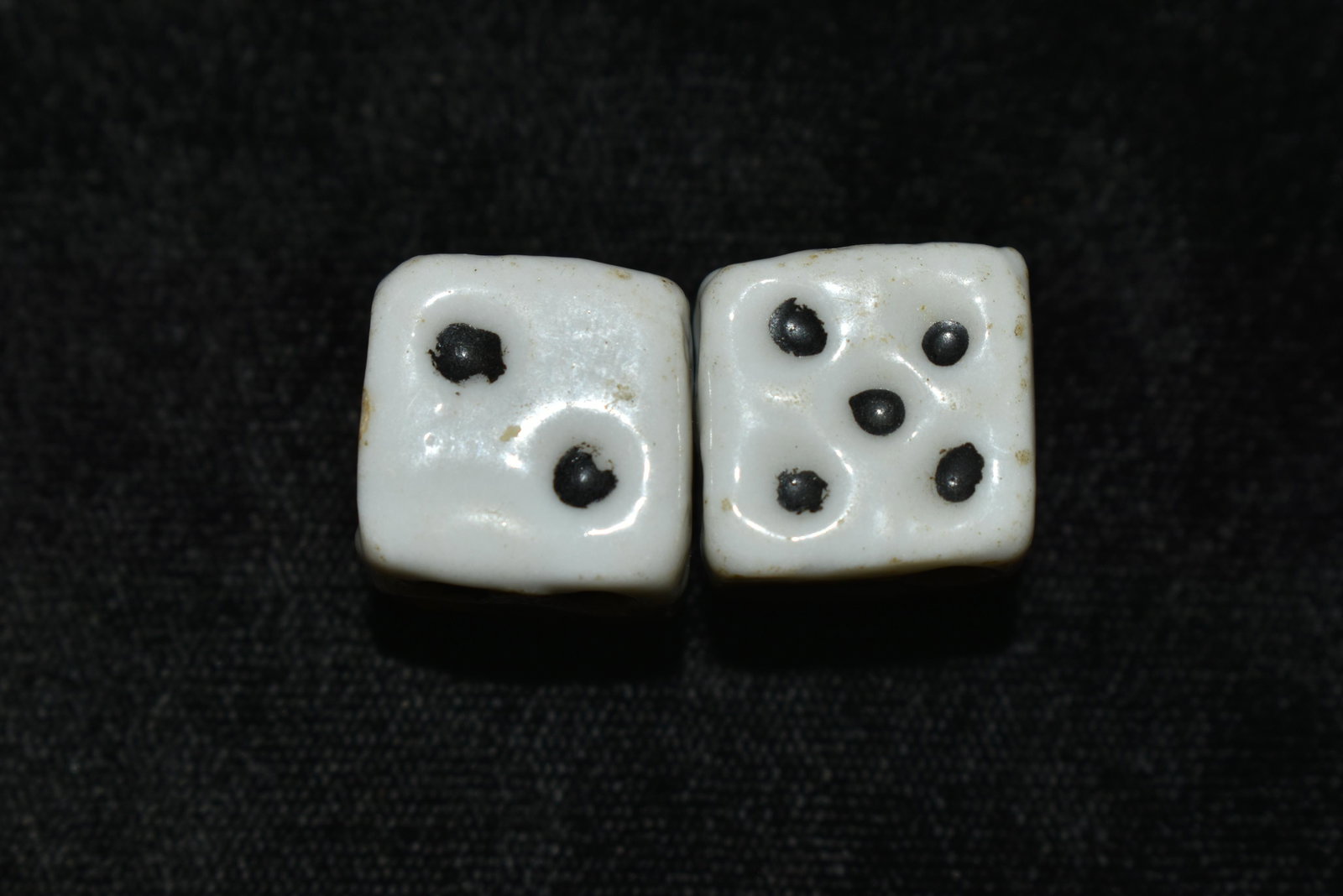 MATCHED PAIR OF CIVIL WAR ERA CERAMIC DICE: MATCHED PAIR OF CIVIL WAR ERA CERAMIC DICE