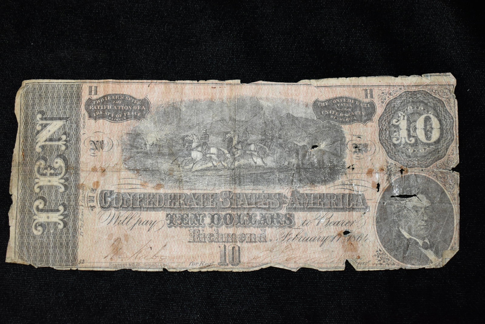 1864 CIVIL WAR CONFEDERATE CURRENCY $10 BILL: 1864 CIVIL WAR CONFEDERATE CURRENCY $10 BILL