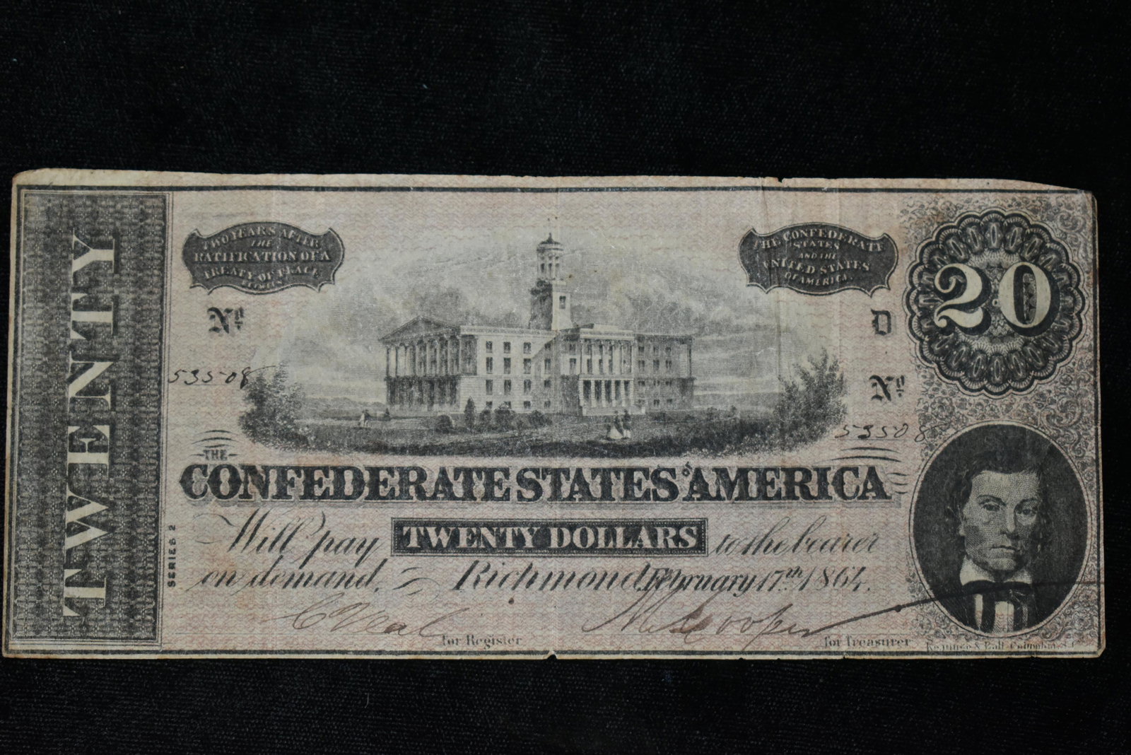 1864 CIVIL WAR CONFEDERATE CURRENCY $20 BILL: 1864 CIVIL WAR CONFEDERATE CURRENCY $20 BILL