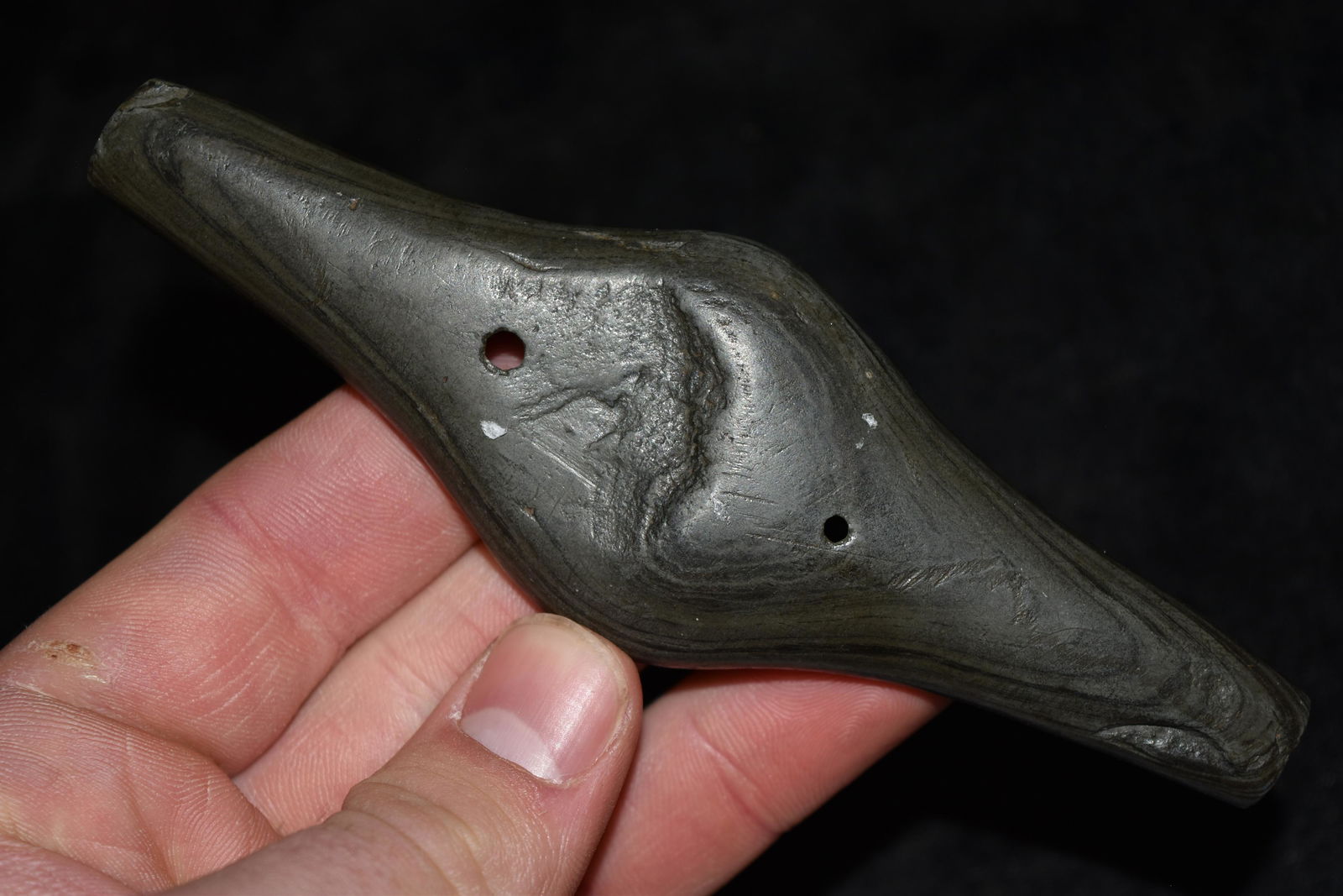 5 3/8" Adena Gorget, Dickey COA, Expanding Center Green: 5 3/8" Adena Gorget, Dickey COA, Expanding Center Green Slate, Ohio, Ex Gordon Meuser