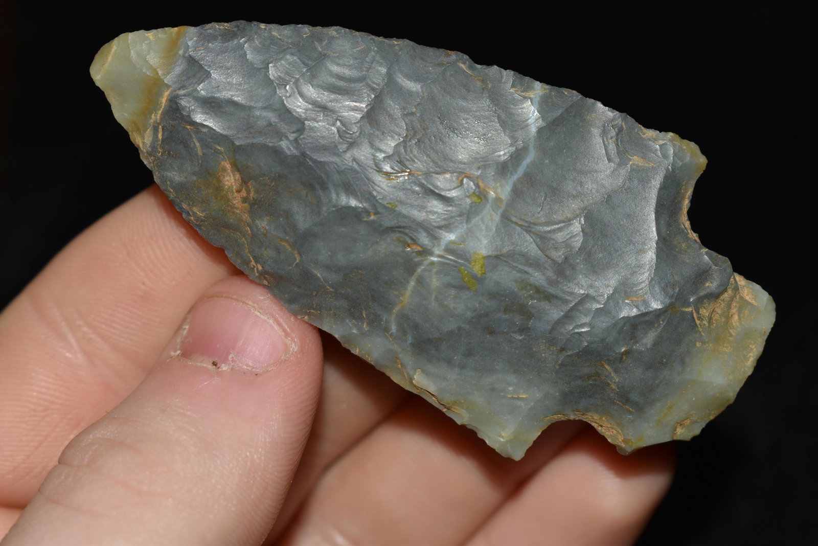 2 7/8" Lighting Streak Hopewell Point, This collection: 2 7/8" Lighting Streak Hopewell Point, This collection contains the personally found relics of Steve Koch, Winchester Illinois. Steve hunted relics his entire life with family and friends. He mainly h