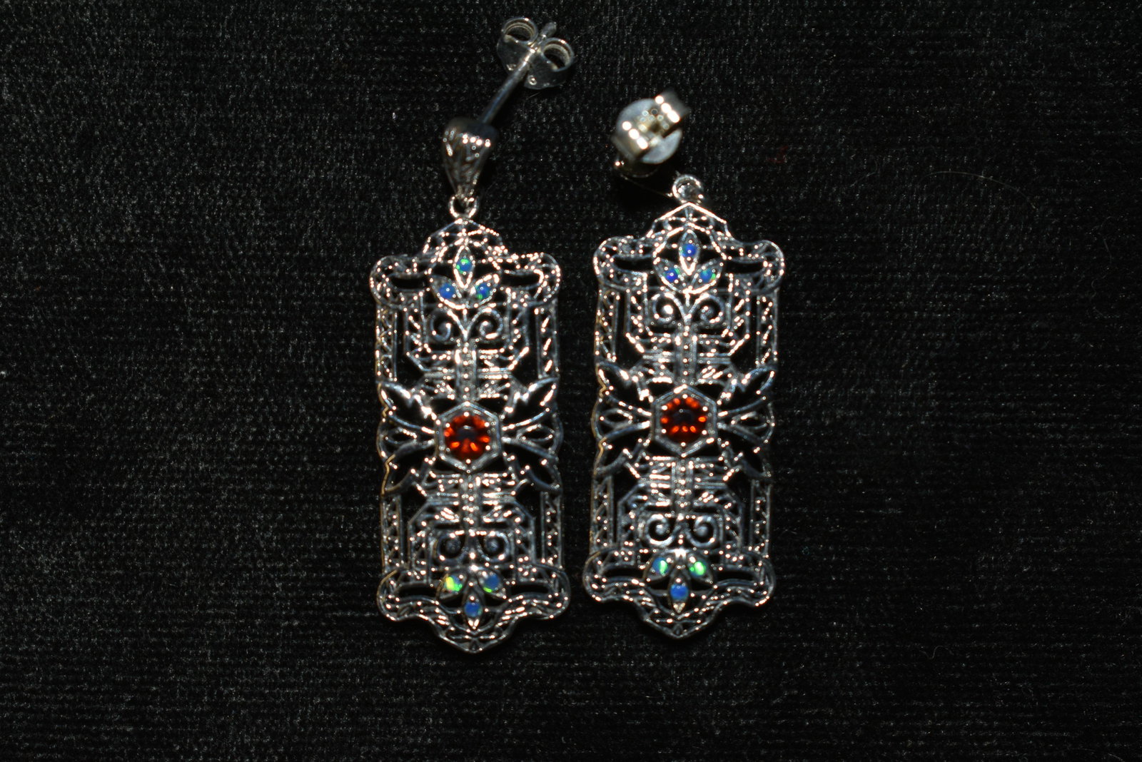 Natural Red Fire Opal 925 Sterling Silver Edwardian: Natural Red Fire Opal 925 Sterling Silver Edwardian Look Earrings Jewelry