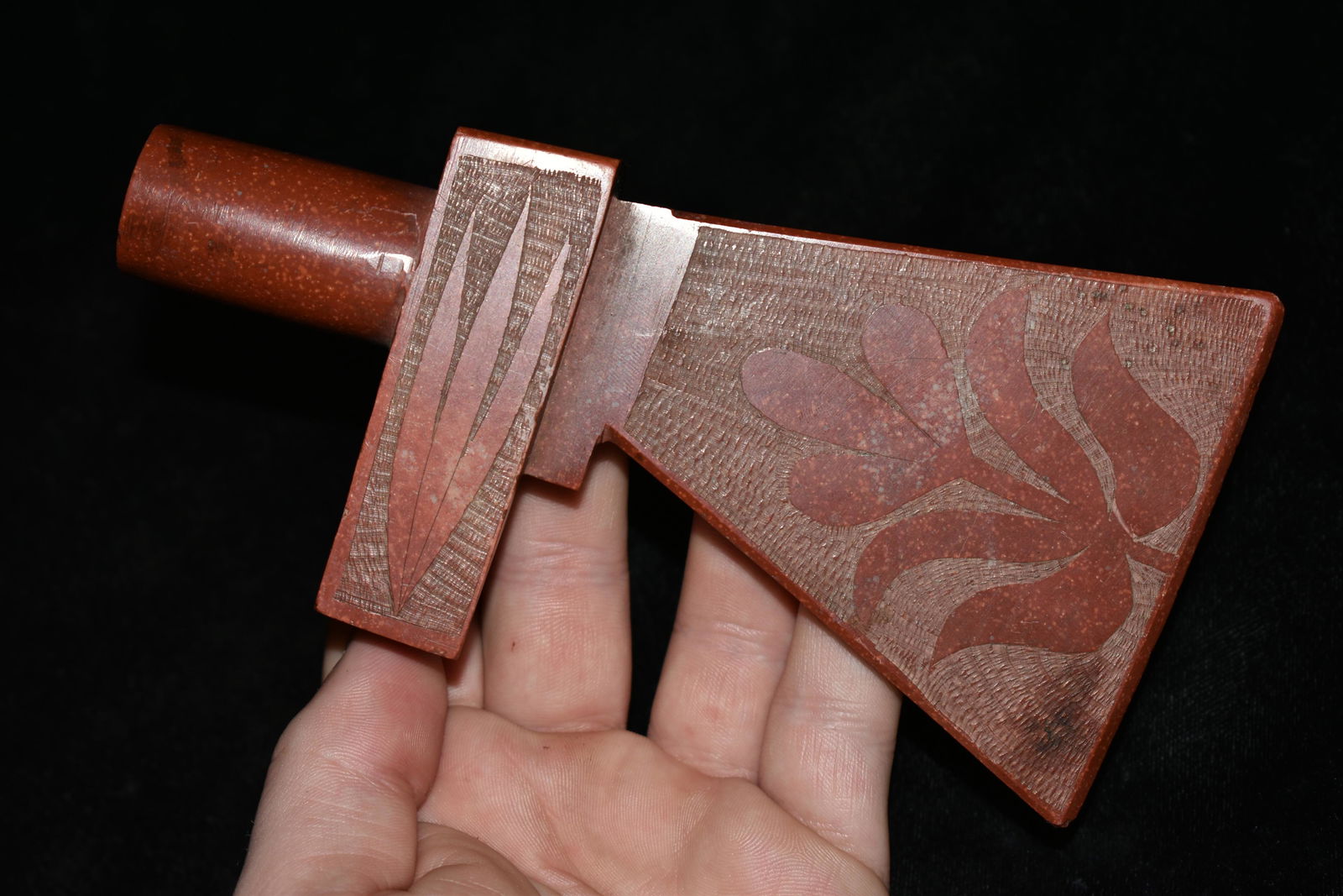 6" LONG HISTORIC CATLINITE PIPE TOMAHAWK FOUND IN (1 of 9)