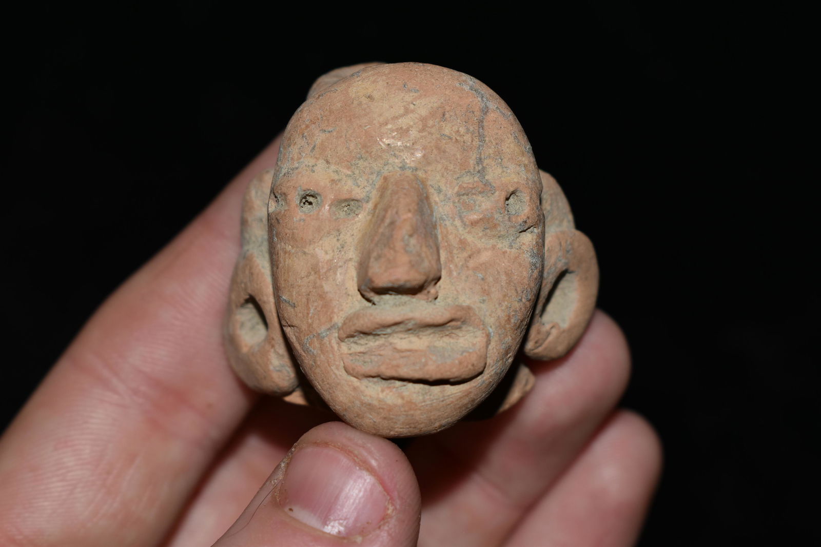 1 1/2" LONG PRE COLUMBIAN POTTERY HEAD FROM MEXICO, (1 of 6)