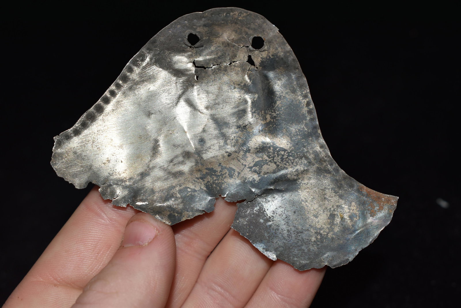 3 3/4" LONG PURE SILVER EMBOSSED MAYAN GORGET BREAST: 3 3/4" LONG PURE SILVER EMBOSSED MAYAN GORGET BREAST PLATE FROM MEXICO