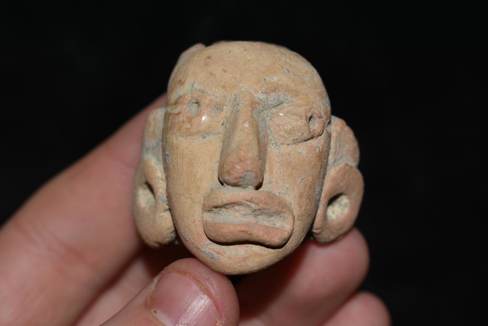 1 1/2" LONG PRE COLUMBIAN POTTERY HEAD FROM MEXICO, (1 of 5)