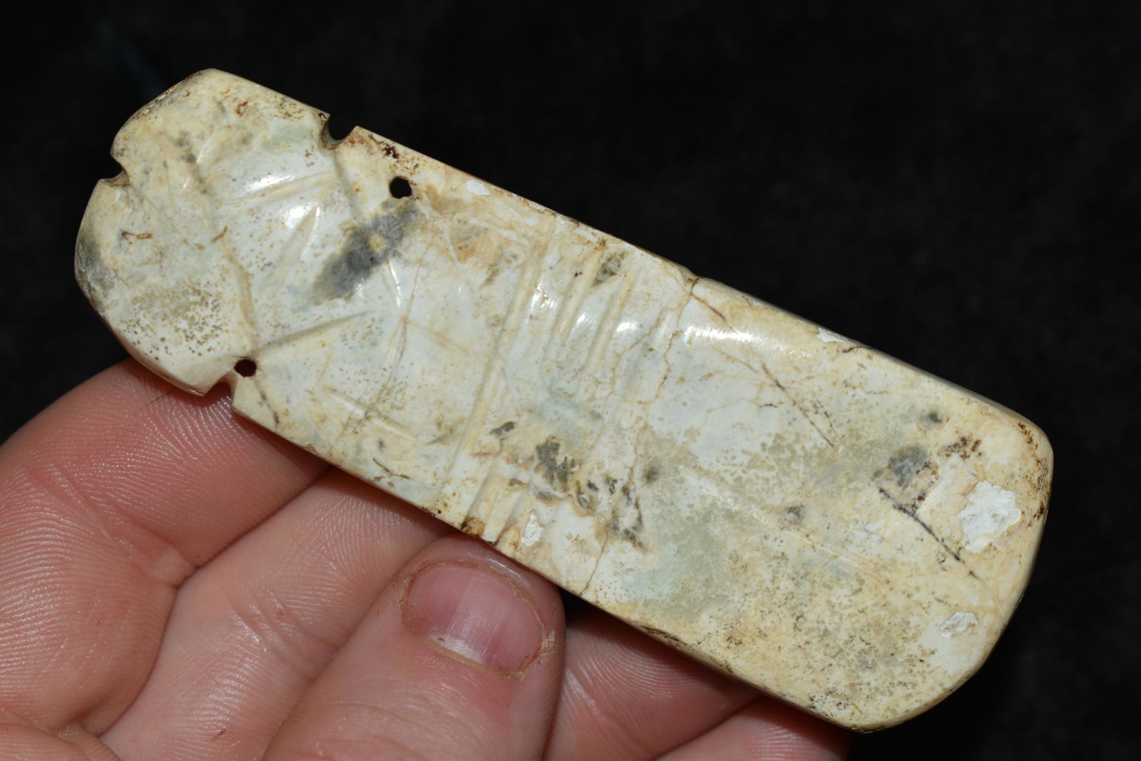 3 1/2" WHITE AND GREEN JADE EFFIGY AXE GOD PENDANT FROM (1 of 5)