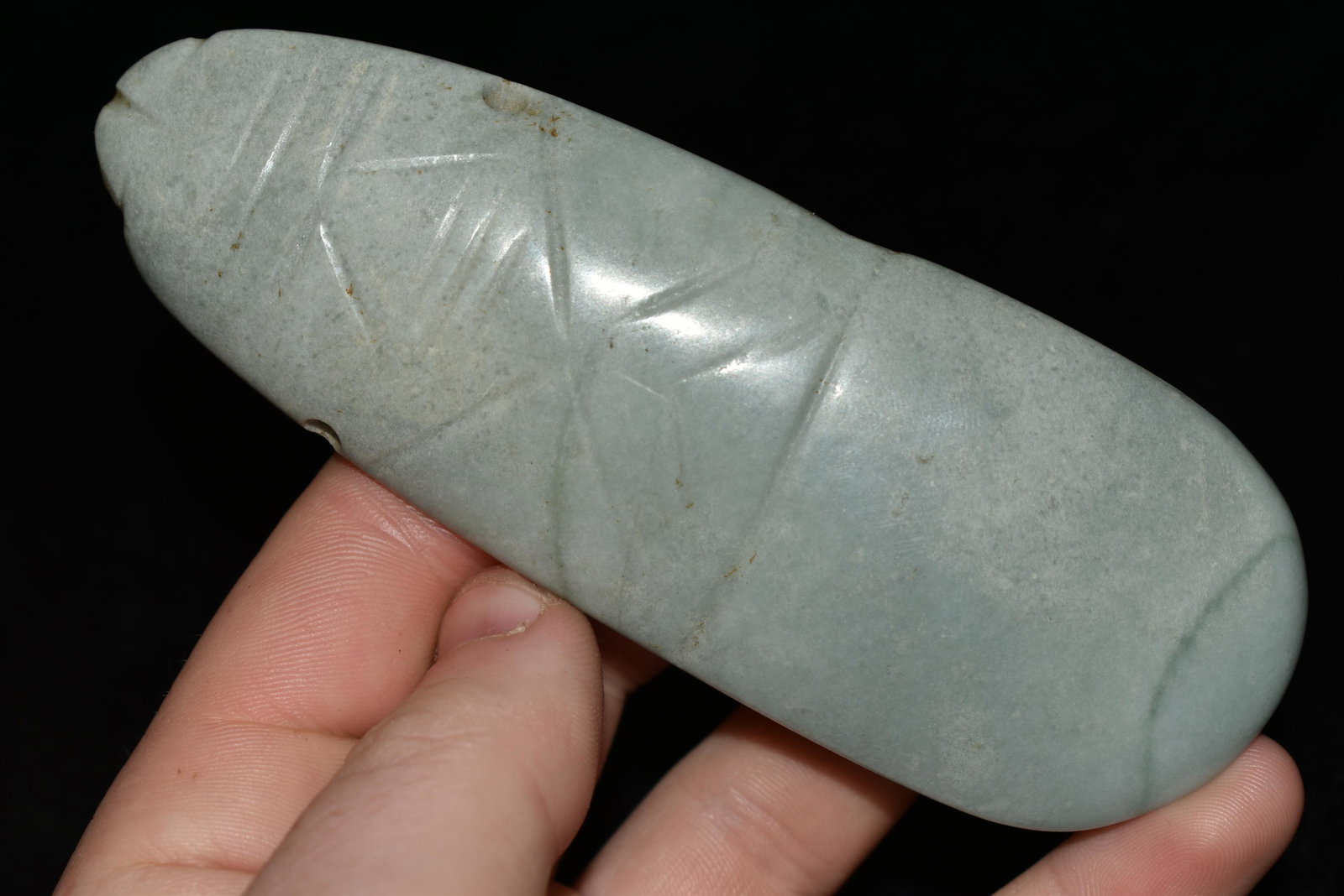 4 5/8" LONG AMAZING PRE COLUMBIAN JADE AXE GOD PENDANT (1 of 7)