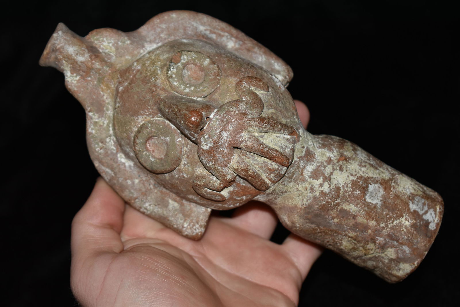 7 1/2" TALL PRE COLUMBIAN HUMAN EFFIGY STATUE, LOOKS (1 of 7)