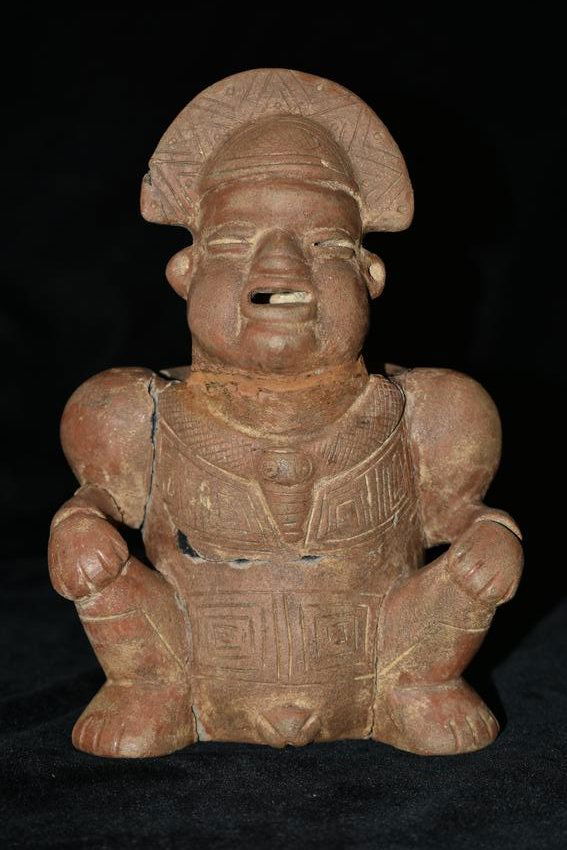 7 1/2" TALL PRE COLUMBIAN HUMAN EFFIGY BOWL, HEAVILY (1 of 7)