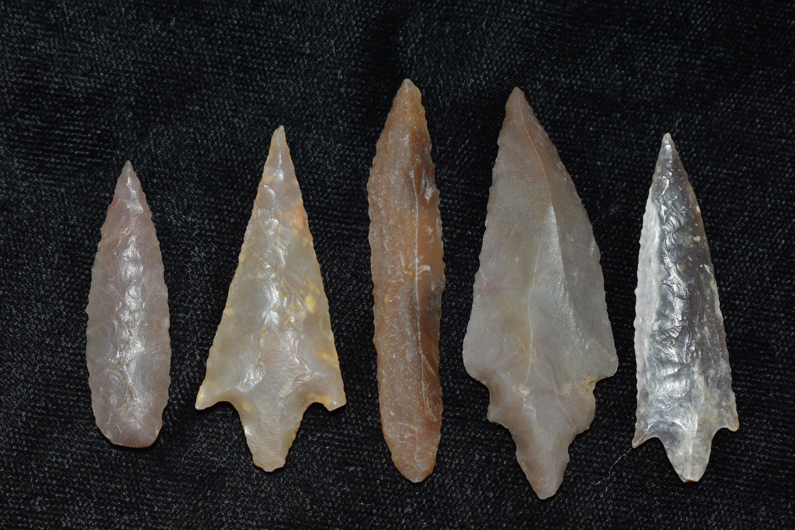 LOT OF 5 NEOLITHIC ARROWHEADS FROM THE SAHARA DESERT, (1 of 2)