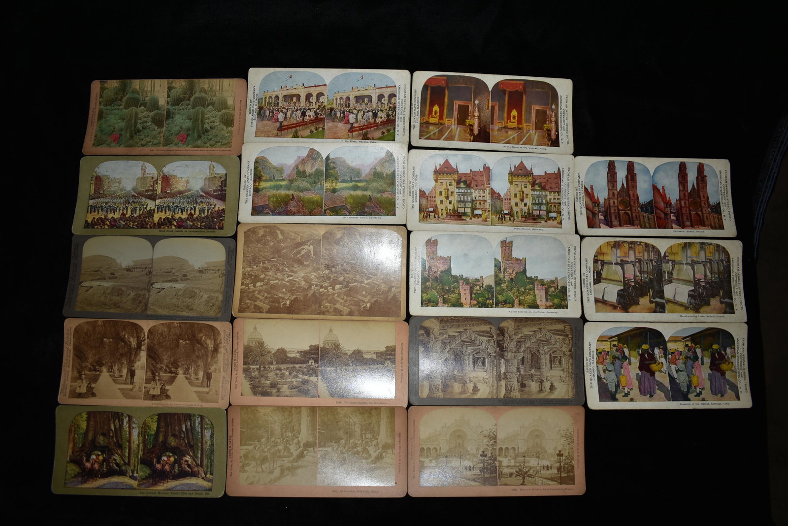 Collection of 18 Antique Stereoscope Cards, includes: Collection of 18 Antique Stereoscope Cards, includes James M. Davis, Underwood and Underwood Publishers, and The Quaker Oats Company out of Chicago. 1893 to 1896. measure 3.5''W x 7''L, highlights inc