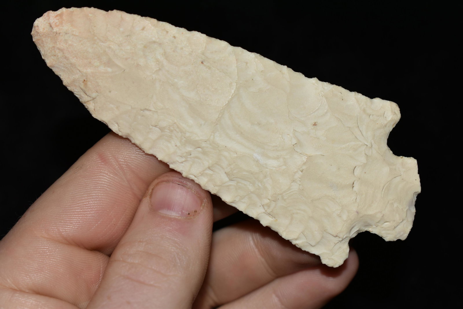 4" Rice Lobbed Found by Dan Simmons in Lincoln Co.,: 4" Rice Lobbed Found by Dan Simmons in Lincoln Co., Missouri in the 90's Authentic Native American Artifact