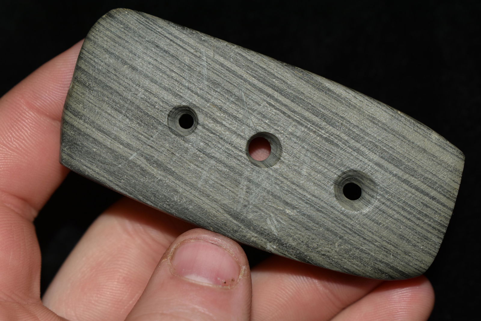 3" 3 Hole Gorget, Indiana, Ex. Vanderver Authentic: 3" 3 Hole Gorget, Indiana, Ex. Vanderver Authentic Native American Artifact