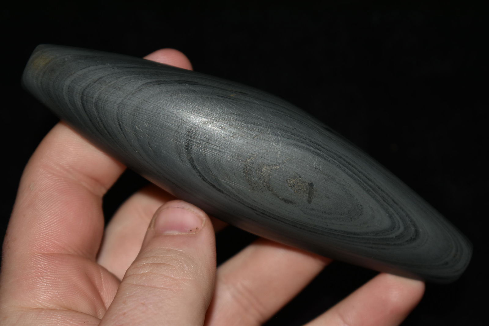 4 3/4" Undrilled Slate Gorget, Scioto Co., Ohio, Ex.: 4 3/4" Undrilled Slate Gorget, Scioto Co., Ohio, Ex. Brandon Vanderver, Piece has been cleaned Authentic Native American Artifact