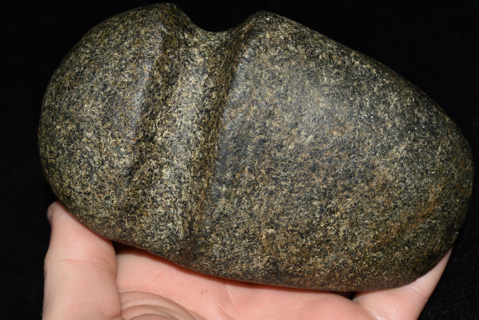 4 3/4" Porphyritic 3/4 Groove Axe found in Brown Co.,: 4 3/4" Porphyritic 3/4 Groove Axe found in Brown Co., Illinois, Ex. Mitch Lewis Authentic Native American Artifact Arrowheads