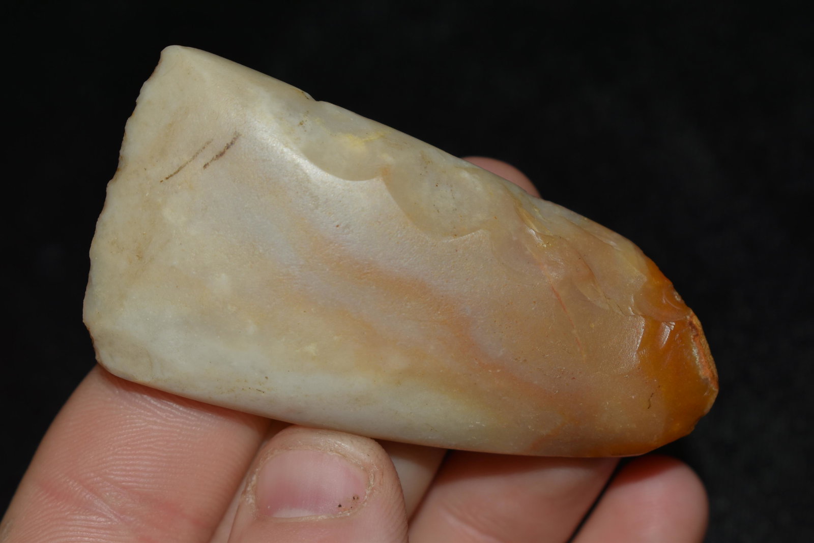 2 3/4" Minature Polished Kaolin Flint Celt, Ex. Matt: 2 3/4" Minature Polished Kaolin Flint Celt, Ex. Matt Huck Gent, Madison Co., Illinois Authentic Native American Artifact Arrowheads