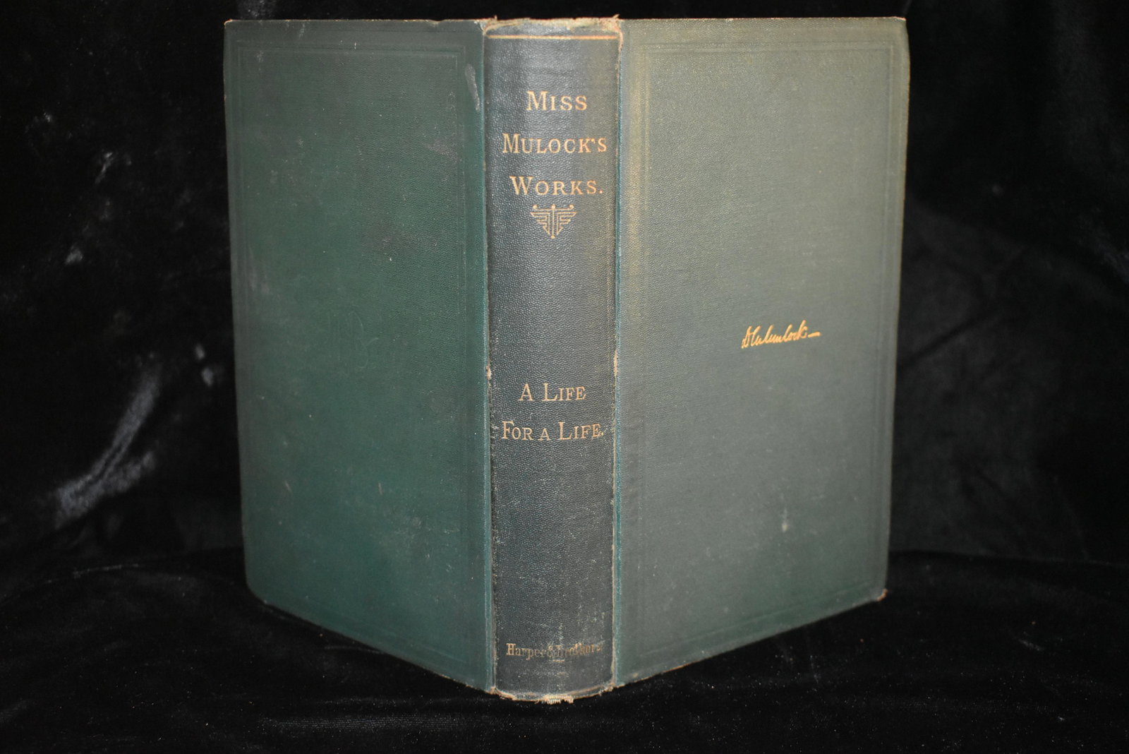 1876 A LIFE FOR A LIFE by Dinah Maria Mulock: 1876 A LIFE FOR A LIFE by Dinah Maria Mulock. Published by Harper and Brothers 1876. Good Condition with shelf wear to the corners and Spine. 396 pgs. Hardback Green Cloth with Gold Gilt. 7 5/8" by 5"