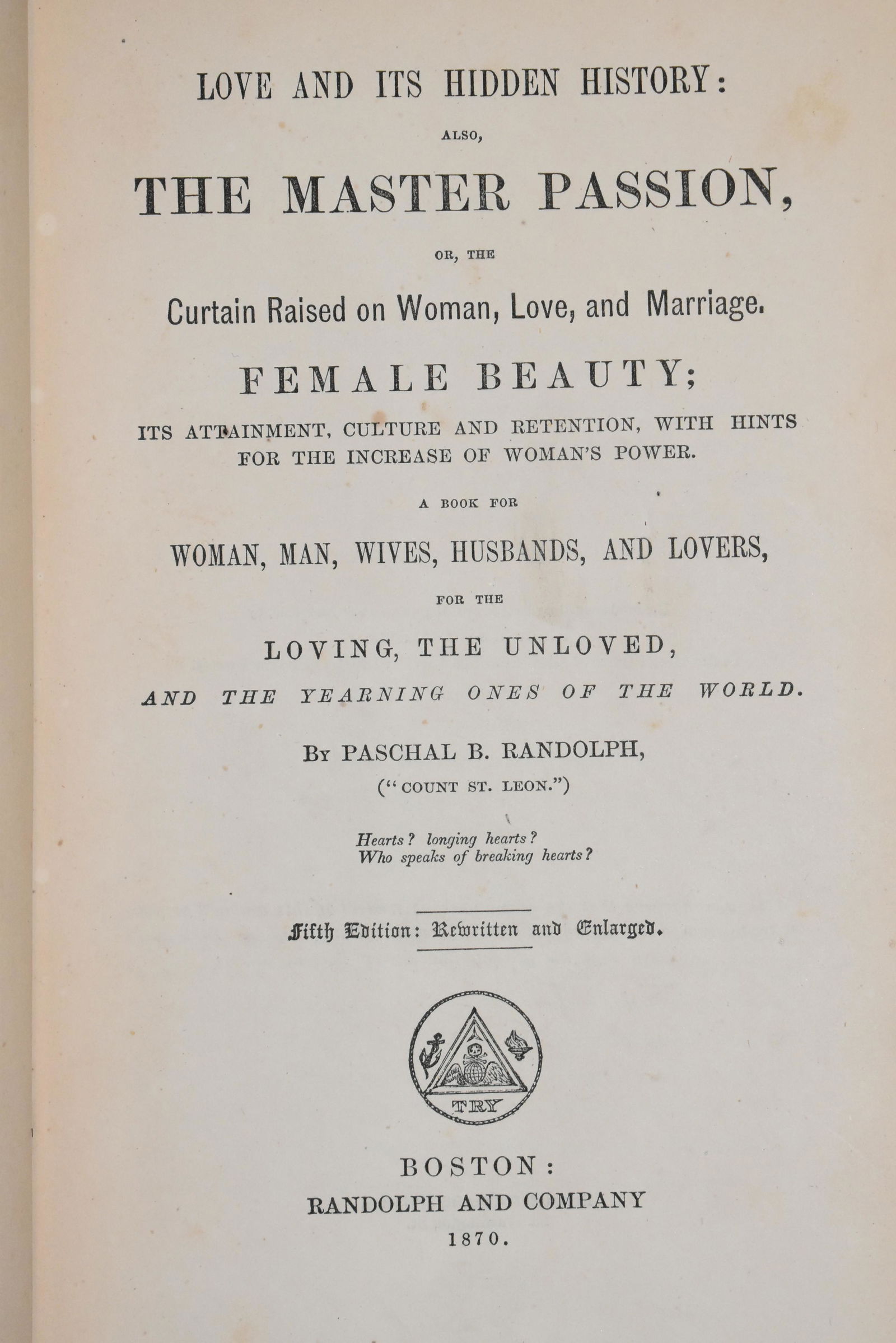 LOVE AND ITS HIDDEN HISTORY 1870 by Paschal B. (1 of 2)