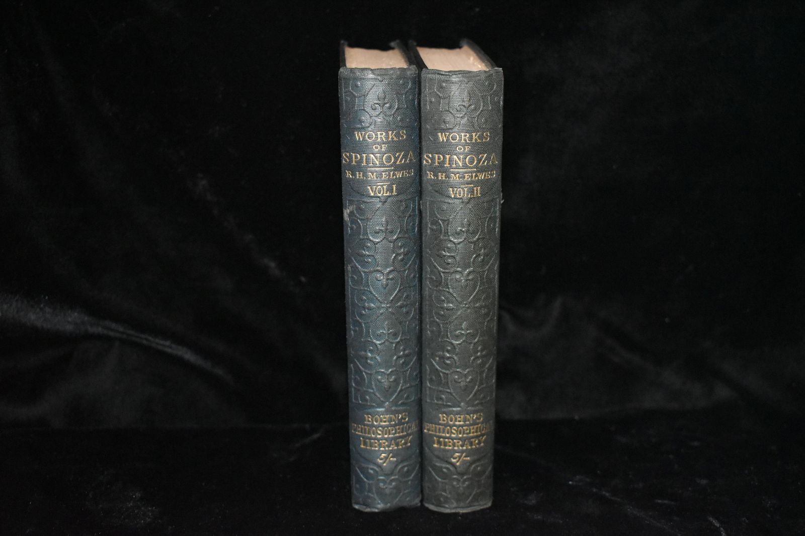 Spinoza's Works 1st English edition 1884: The Chief Works of Benedict de Spinoza by Elwes, R H M. Published by George Bell and Son 1884 Volumes 1 and 2. 1st English edition. Publishers original hardback blue cloth with gilt to spine. Both are