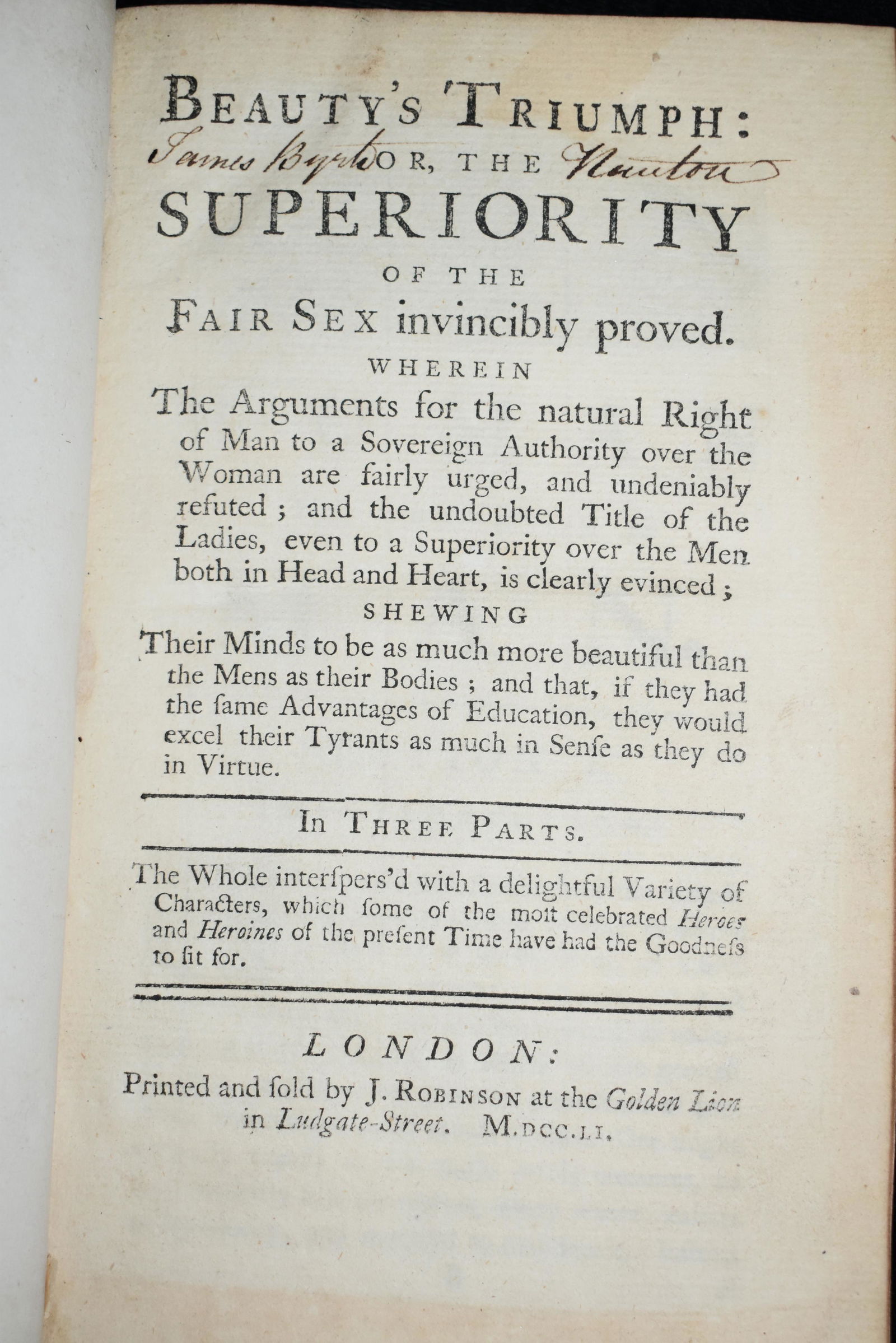 Beauty's Triumph The Superiority of the Fair Sex 1751 (1 of 3)