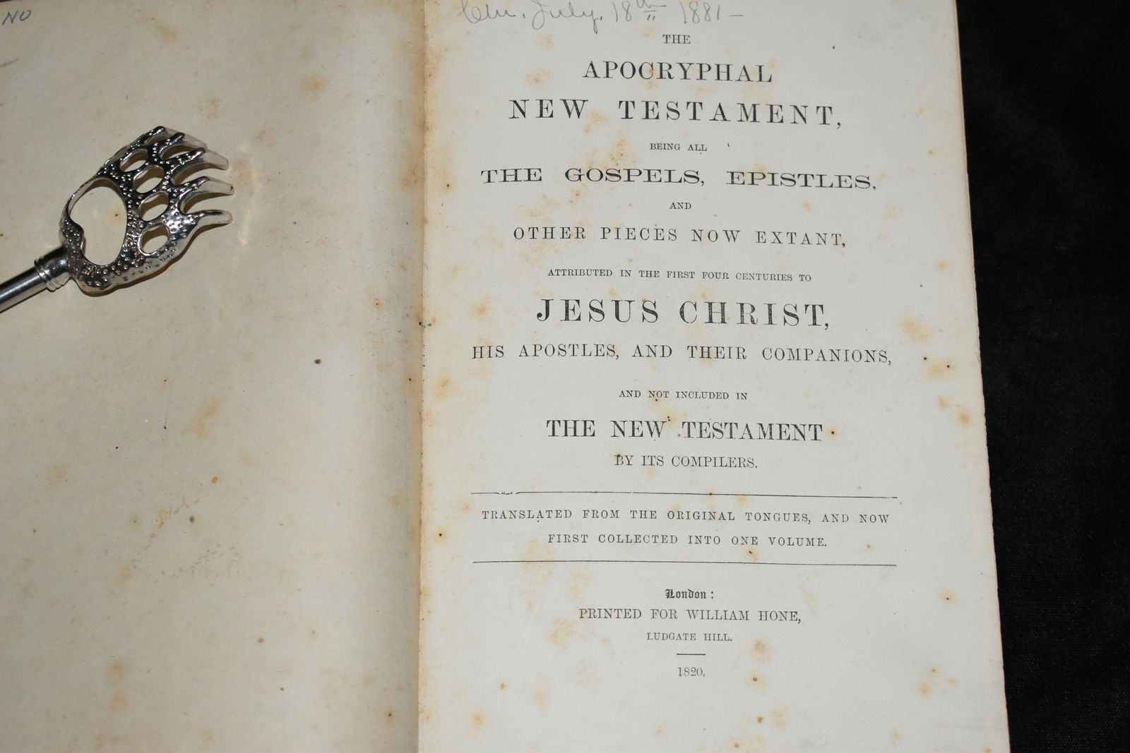 1820 THE APOCRYPHAL NEW TESTAMENT by William Hone (1 of 3)