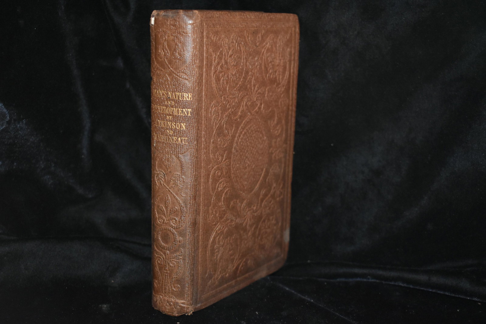 1851 LETTERS ON THE LAWS OF MAN 1st Ed: LETTERS ON THE LAWS OF MAN'S NATURE AND DEVELOPMENT Atkinson, Henry George & Martineau, Harriet Published by Josiah P. Mendum, Boston (1851) First Edition. Hardbound. 396 pages. Original brown blind-s