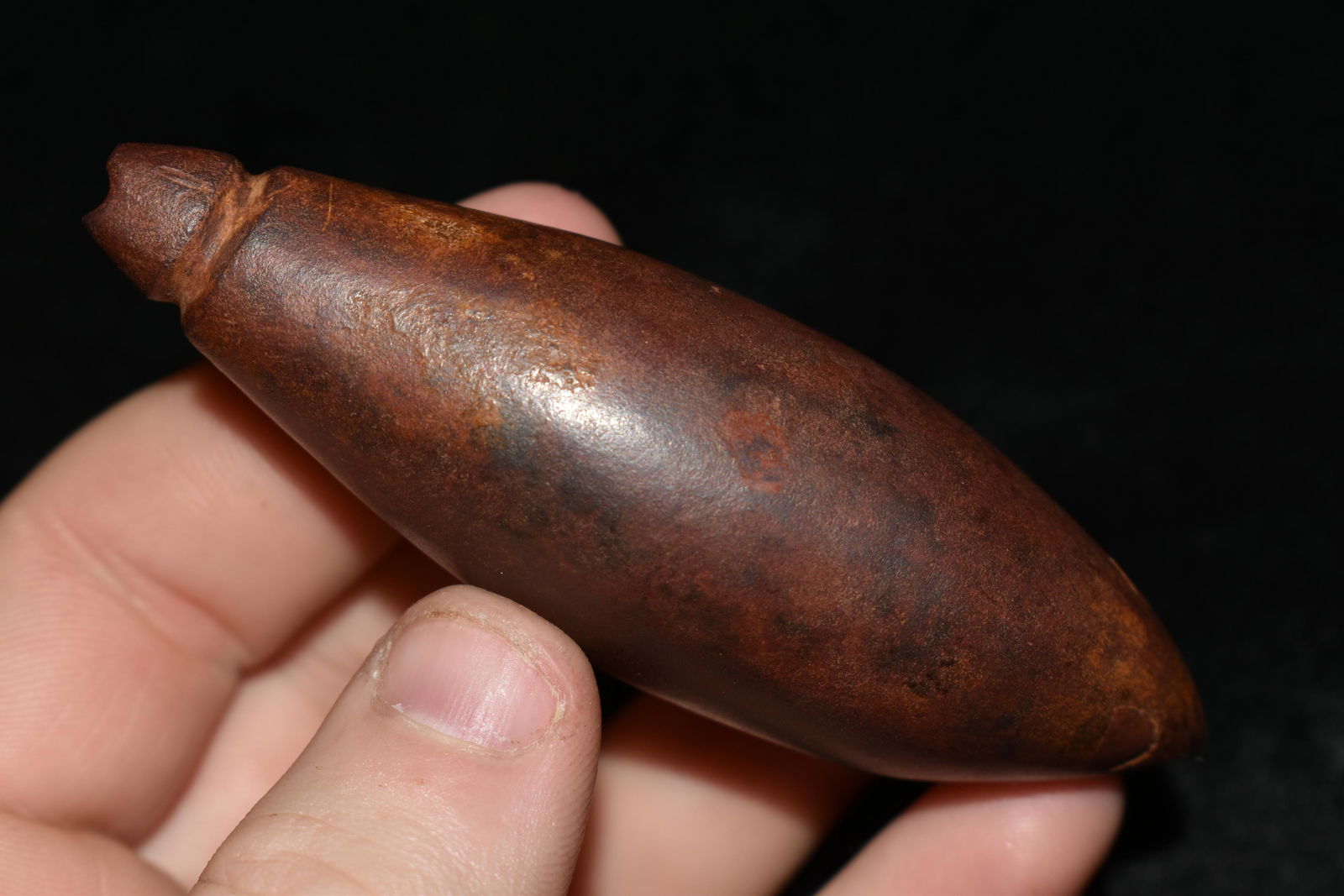 3 1/2" Dark Red Hematite Plummet, found in Louisiana (1 of 6)