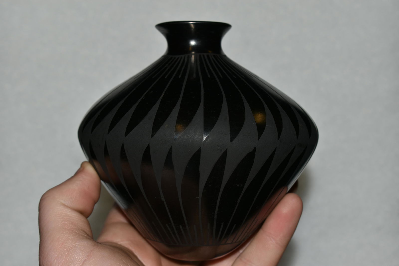 4 1/4" Black on Black Pottery Vessel Matilde Quezada (1 of 6)