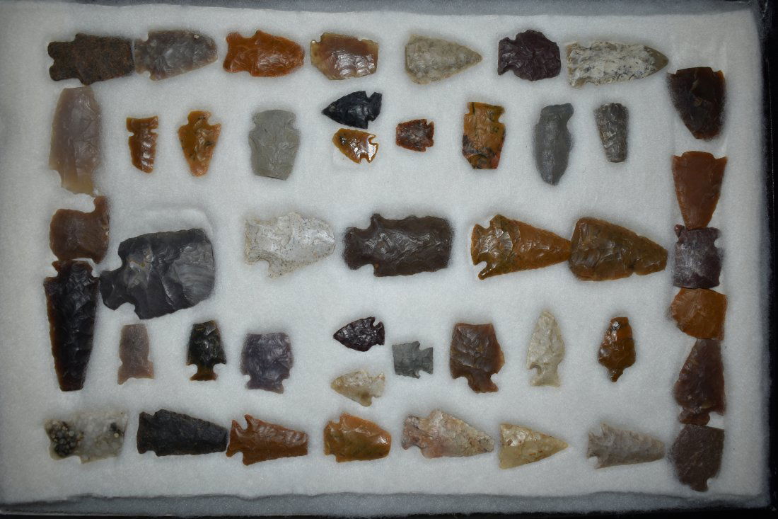 Frame Containing Approx. 46 Common/Broken Arrowheads (1 of 5)