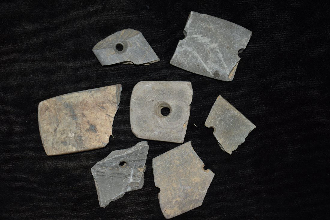 Assemblage of Damaged Slate Pendants 1 3/8" to 2 1/4", (1 of 7)