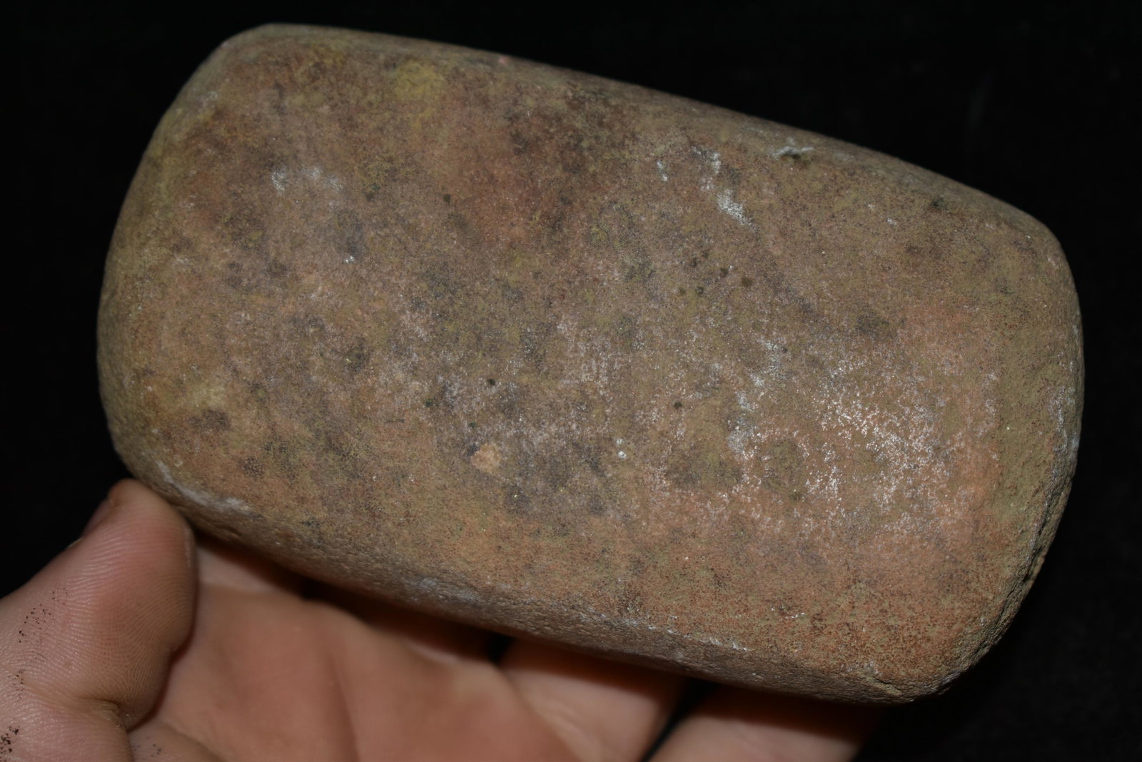 4 1/4" - 4 Sided grinding stone. Found in Musselshell,: 4 1/4" - 4 Sided grinding stone. Found in Musselshell, Montana. Creel Poore was born and raised in Musselshell, Montana where he found his first arrowhead at a very early age. This led Creel on a life