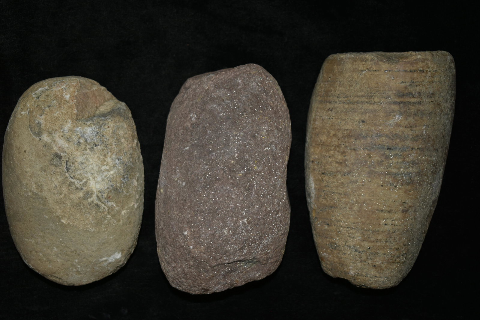 Lot of 3 Hardstone Grinding stones/ Found in: Lot of 3 Hardstone Grinding stones/ Found in Musselshell, Montana. Creel Poore was born and raised in Musselshell, Montana where he found his first arrowhead at a very early age. This led Creel on a l
