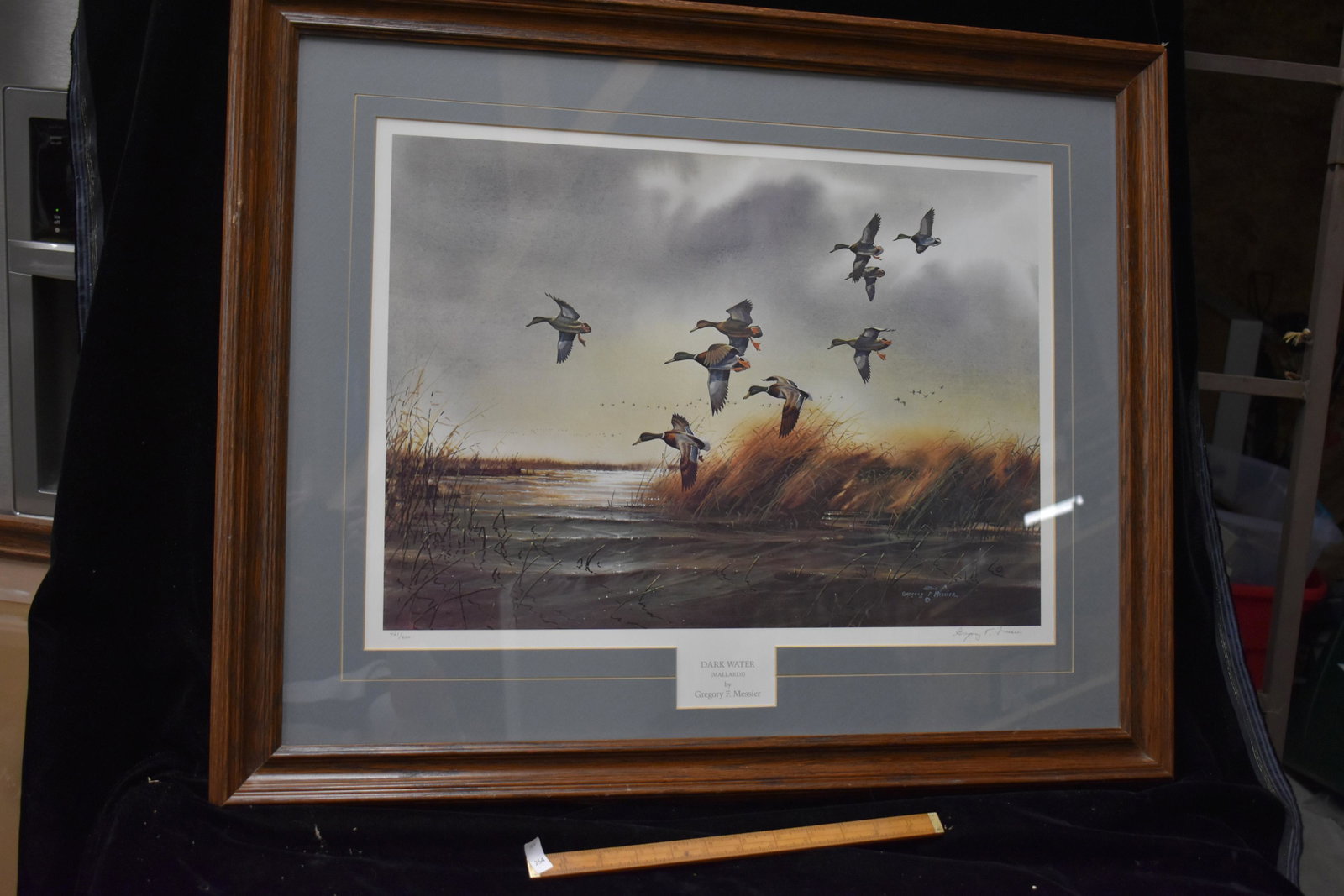 Large Framed Print 'Dark Water Mallards' by Gregory F.: Large Framed Print 'Dark Water Mallards' by Gregory F. Messier, Vintage/ Antiques